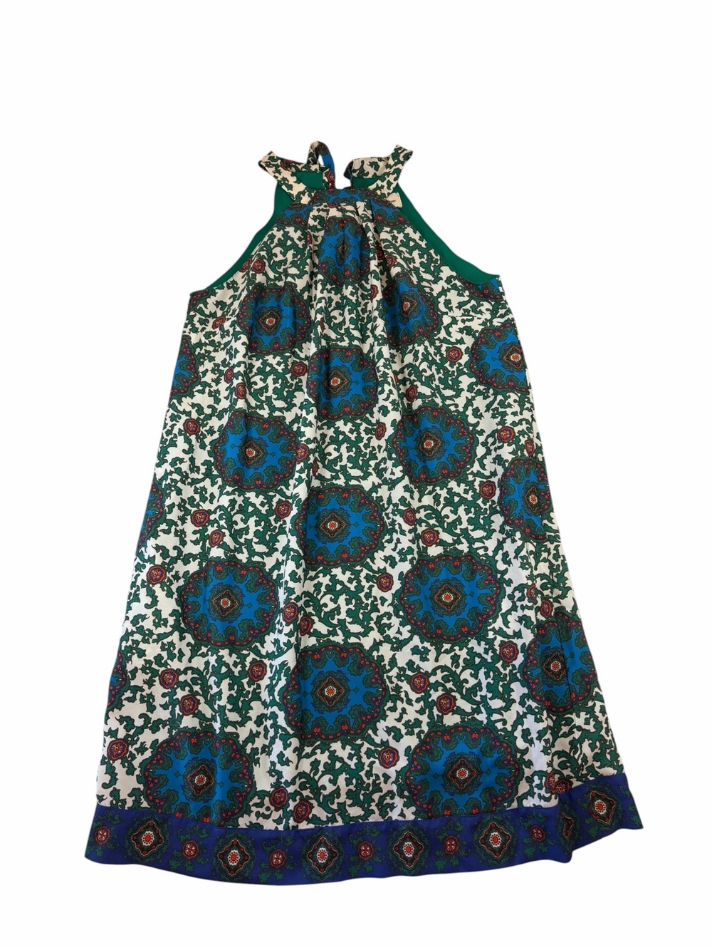Women's Green and Blue Printed Halter Mini Dress